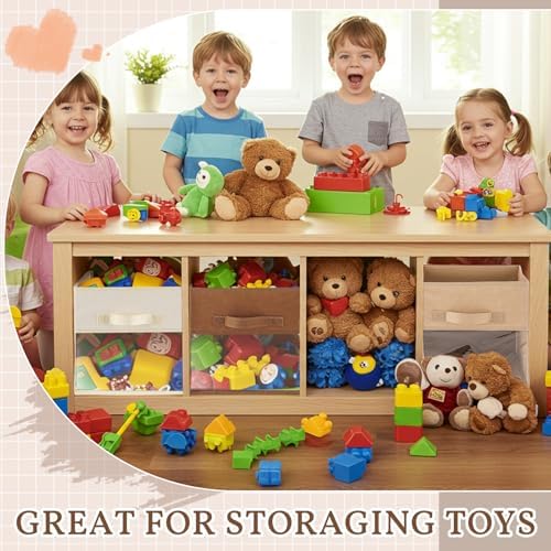 Marsui 12 Pcs Clear Cube Storage Bins Collapsible Fabric for Kids, Brown - Image 3