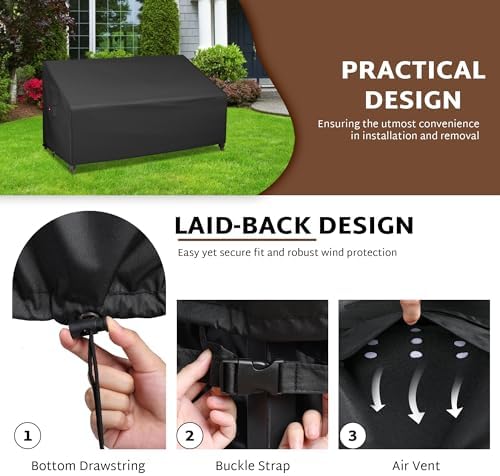 iBirdie Patio Furniture Sofa Cover 54 x 38 x 35 inch, 2-Seater inch Outdoor Waterproof Couch Loveseat Bench Cover, Black - Image 3