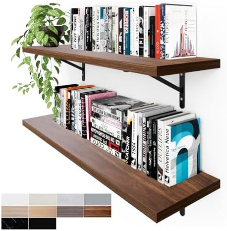 Kaboon 36 inch Long 10 inch Deep Floating Shelves for Wall Set of 2, Large Open Shelves Wall Mounted, Space Saving Home and Commercial Use, Walnut by Kaboon