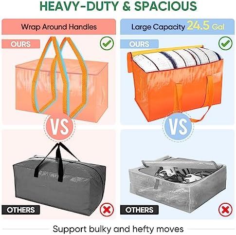 BALEINE 8-Pack Oversized Moving Bags with Reinforced Handles, Heavy-Duty Storage Tote for Clothes, Moving Supplies (Orange, 8-Pack) - Image 4
