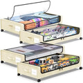 Molutsody Under Bed Storage with Wheels, 4-Pack UnderBed Storage Containers with Clear Lids, Under Bed Shoe Storage Organizer, Rolling Under Bed Storage for Clothes Shoes Blankets (Beige) by Molutsody