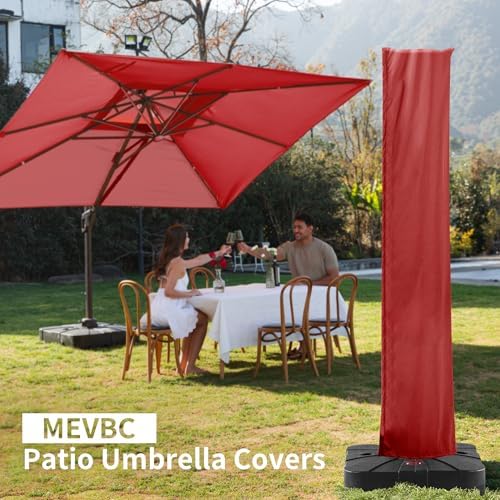 Cantilever Patio Umbrella Cover with Zipper and Pole, Red - Image 2