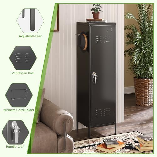 SUPEER 1-Door Metal Locker with Lock, Pegboard, Hooks and Hanging Rod - Image 5
