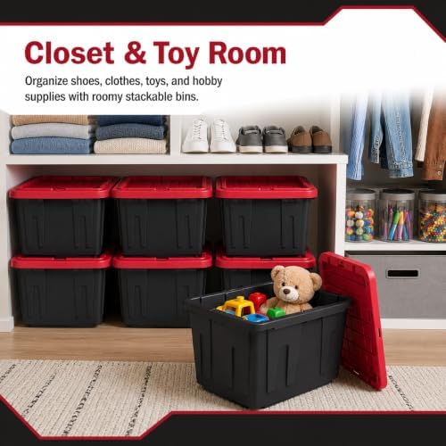 (6-Pack) 27 Gal Stackable Storage Bins with Locking Lids, Garage & Basement - Image 5