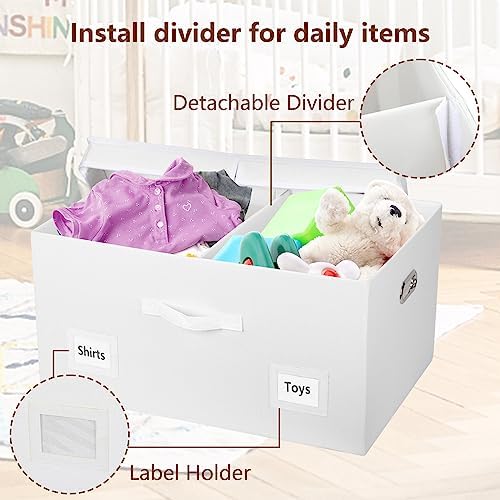 Graciadeco 75 Quarts Extra Large Decorative Storage Bins with Lids, 3 Packs White Collapsible Storage Bins with Lids, Stackable Storage Bins Decorative Box Storage With Lid Extra Large - Image 5