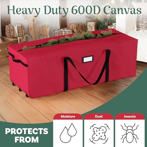 Elf Stor Christmas Tree Storage Bag with Wheels, Red, 67” x 28” x 24” - Image 5