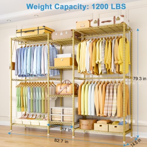 Ulif E4 Plus Heavy Duty Clothes Rack, Gold Metal Closet Storage System - Image 5