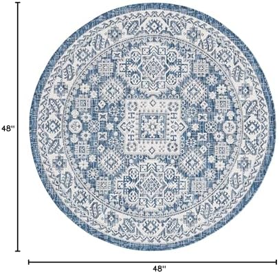 Rugs.com - Outdoor Aztec Rug – 4 Ft Round Blue Indoor/Outdoor Rug – Washable Flatweave for Patio, Deck, and Porch - Image 2