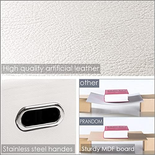 PRANDOM Large Stackable Storage Bins with Lids [3-Pack] Leather Fabric Foldable Storage Boxes Organizer Containers Baskets Cube with Cover for Bedroom Closet Office Nursery White (17.7x11.8x11.8) - Image 3