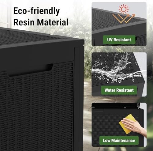 Mars Villa Deck Box, Outdoor Storage Box Waterproof, 100 Gallon, Black - Image 6