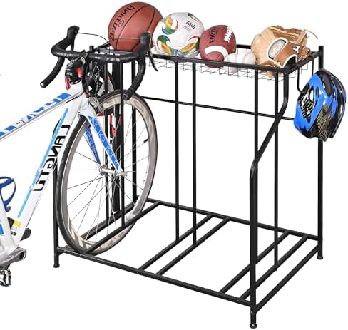 Mythinglogic 3-Bike Garage Storage Rack with Ball Basket and Hooks by Mythinglogic