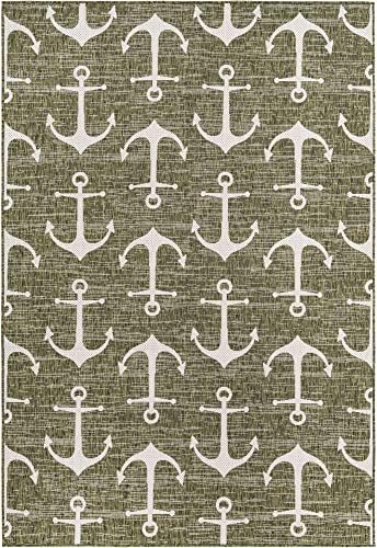Unique Loom Outdoor Coastal Collection Area Rug - Ahoy (6' 1" x 9' Rectangle, Green/ Ivory) - Image 3