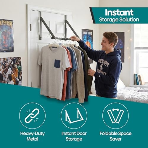 HOLDN’ STORAGE Over The Door Hanger Rack Foldable, Satin Nickel - Image 4