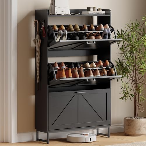 Xixini Shoe Storage Cabinet with 3 Flip Drawers, Entryway Shoe Rack, Black by Xixini
