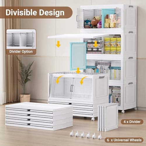 BROVIEW 800 Qt Stackable Storage Bins Foldable Cabinet, V40 White 4-Pack - Image 3