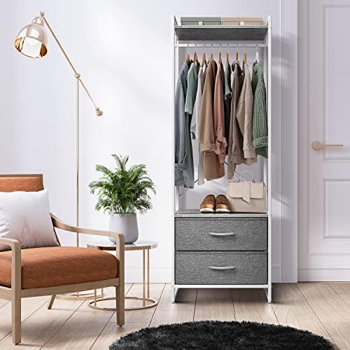 Sorbus Tall Clothing Rack with Drawers, Wood Top (Grey) - Image 3
