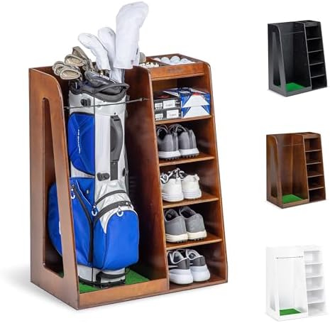 GoSports Premium Wooden Golf Bag Organizer and Storage Rack - Black, White or Brown Finish by Unknown