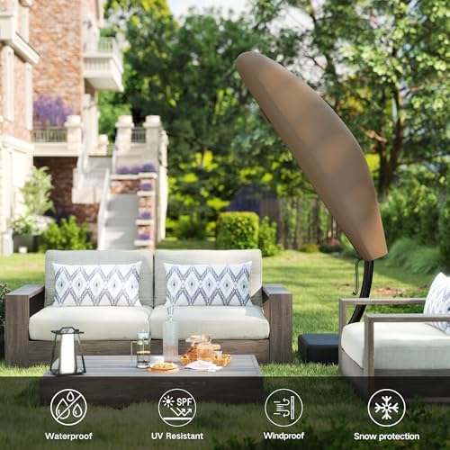 Kingdura Cantilever Patio Umbrella Cover with Zipper, 600D Polyester Waterproof Outdoor Umbrella Cover fits 7.5 to 11.5FT Offset Umbrella with Curved Cantilever and Straight Pole, Beige - Image 3