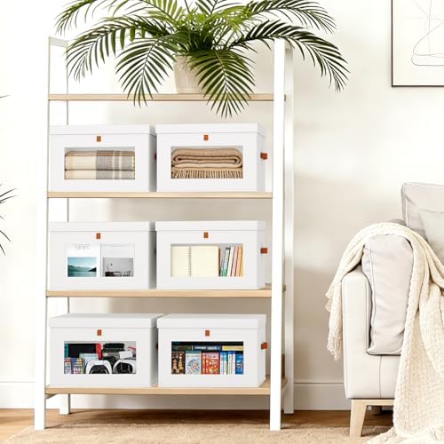 DIMJ Storage Bins with Lids - 8 Pack Large Fabric Closet Organizer with Window & Handles, Collapsible Decorative Storage Boxes for Shelves Under Bed, Books Clothes Blankets Sweaters Organization - Image 5
