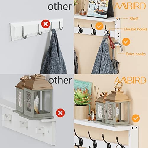 AMBIRD Coat Rack Wall Mount with Shelf, 28.9 Inches Coat Hooks Wall Mounted with 5 Hooks, Hat Wall Hooks for Hanging in Entryway, Living Room, Bathroom, Bedroom (White, 28.9 * 4.5 inches) - Image 5