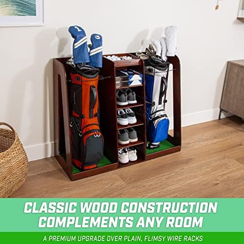 GoSports Premium Wooden Golf Bag Organizer and Storage Rack - Black, White or Brown Finish - Holds 2 Golf Bags - Image 4