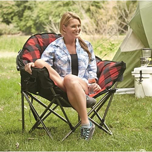 Guide Gear Club Camping Chair, Oversized, Portable, Folding with Padded Seats, 500-lb. Capacity Red Plaid - Image 2