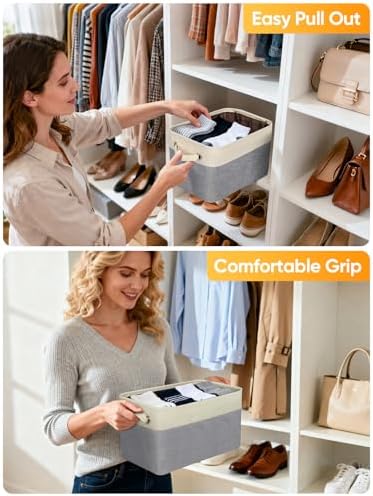 BALEINE 4 Pack Fabric Closet Storage Bins for Shelves, Linen Closet Organizers and Storage, Decorative Baskets for Organizing, Shelf, Clothes, Home, Office (Grey, 17''x13''x10.5'') - Image 5