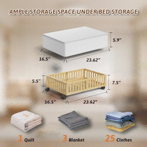 MHXW SXPN 2 Pack Bamboo Under Bed Storage Containers with Wheels, Nature - Image 2
