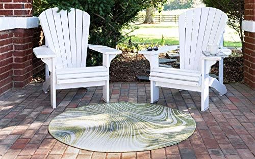 Unique Loom Outdoor Modern Collection Area Rug - Pool (4' 1" Round, Green/ Ivory) - Image 4