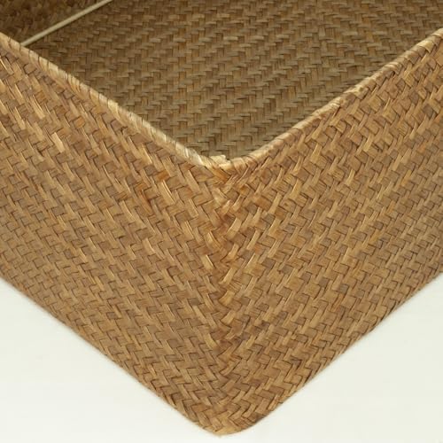 Shelf Storage Baskets with Lid, 2-Pack Wicker Storage Basket, Woven Seagrass Decorative Boxes, Coffee XXLarge+XXL - Image 6