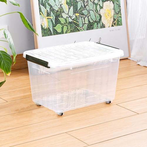 Cetomo 40Qt*3 Plastic Storage Bins, Storage Box, 3 Pack, Organizing Container with Wheels, Durable Lids and Secure Latching Buckles, Stackable and Nestable, Clear with Black Buckle - Image 5