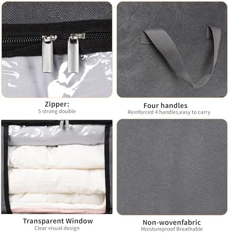 90L Large Blanket Storage Bags, 6 Pack Clothes Storage Bag Comforter Storage Bin with Reinforced Handle and Lid Foldable Closet Organizer and Storage Containers for Bedding Sheets and Duvet - Image 3