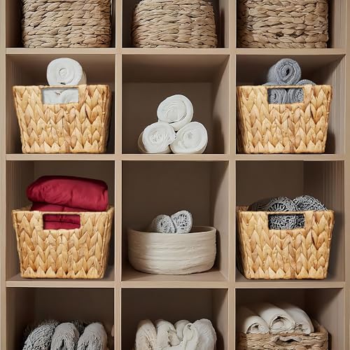 Casafield Set of 4 Water Hyacinth Storage Baskets with Handles - Natural, Woven Storage Bins for Shelves, Blankets, Laundry Organization - Image 3