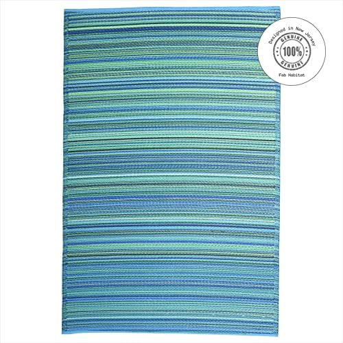Fab Habitat Outdoor Rug - Waterproof, Fade Resistant, Crease-Free - Premium Recycled Plastic - Striped - Large Patio, Deck, Sunroom, Camping, RV - Cancun - Turquoise & Moss Green - 6 x 9 ft - Image 3
