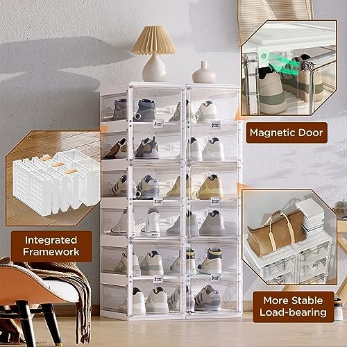 ANTBOX Foldable Shoe Rack,Shoe Organizers for Closet Plastic Shoe Storage Box Space Saving for Entryway, Large Sturdy Stackable Sneaker Cabinet Bins with Magnetic Clear Door 6 Tiers 12 Pairs - Image 6