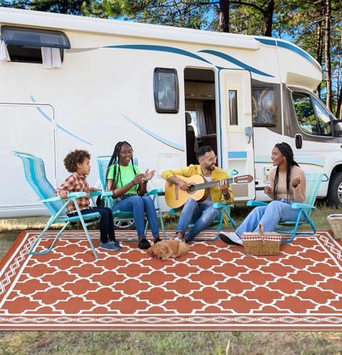 GlowSol Outdoor Rug 9x12 Waterproof Outdoor Plastic Straw Rug for Camping with Carry Bag, Reversible Easy Cleaning Portable Patio Rugs Mat Outside Carpet for RV Patio Backyard Deck Picnic,Orange - Image 7