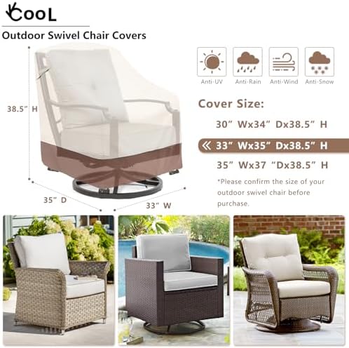 Okcool Patio Chair Covers,Heavy Duty 600D Outdoor Furniture Covers Fits up to 33"W x 35"D x 38.5"H inches -2 Pack,Beige & Brown - Image 2