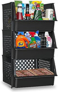 XLarge Stackable Storage Bins Open Front for Pantry Storage, 3 Pack - Black by Skywin