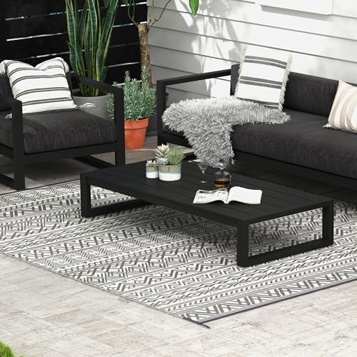 Outsunny Outdoor Rug for Patio Waterproof, 8' x 10', Gray & Cream Boho - Image 2