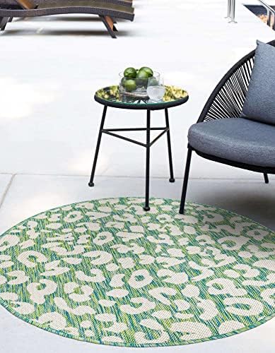 Unique Loom Outdoor Safari Collection Area Rug - Leopard (7' 10" Round Green Blue/Ivory) - Image 4