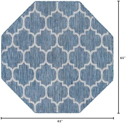 Unique Loom Outdoor Trellis Collection Area Rug - Trellis (Octagon 5' 0" x 5' 0", Navy Blue/ Ivory) - Image 2