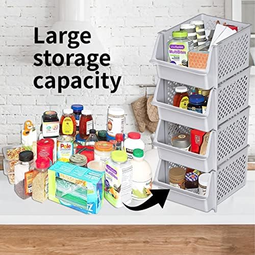 Stackable Storage Bins Open Front for Pantry Storage, 4 Pack - Light Grey - Image 3
