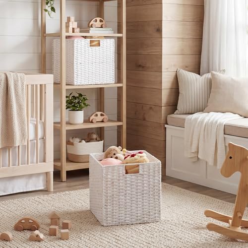 StorageWorks 13 inch Wicker Storage Baskets, White Wicker Baskets, Foldable - Image 6