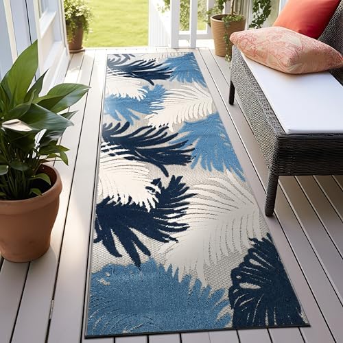 Rugshop Lucca Indoor/Outdoor Contemporary Floral Area Rug Navy 2'7" x 12' by Rugshop