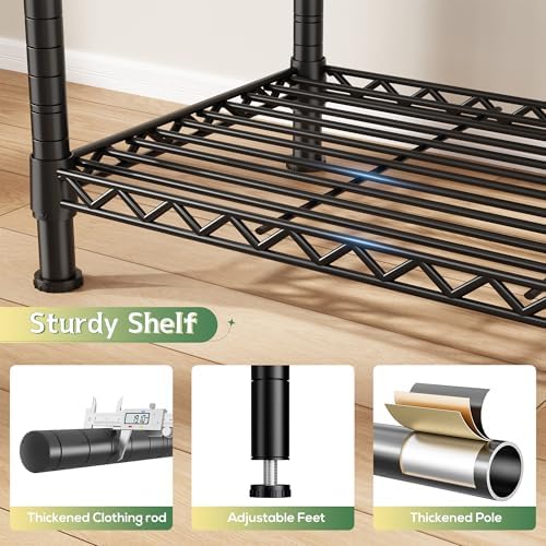 Raybee Clothes Rack, Heavy Duty Portable Closet, 3 Rods 9 Shelves, 800LBS - Image 5