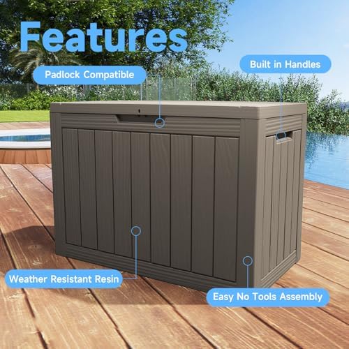 Vixzen 55 Gallon Deck Boxes Outdoor Waterproof, Lockable Resin Storage Box with lid for Furniture Cushions, Weatherproof Containers Outside Storage Boxes for Garden Patio Pool Tools(Grey, 50 Gallon) - Image 7
