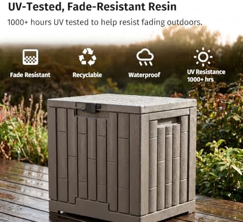 LAUSAINT HOME 31 Gallon Resin Deck Box, Package Delivery Box with Lockable Lid, Waterproof Outdoor Storage Box For Garden Tools, Patio Cushions(31 Gallon,Brown) - Image 6