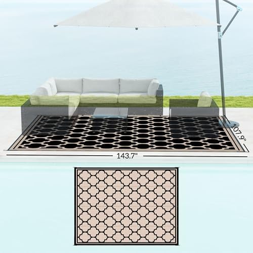 Outsunny 9' x 12' Reversible Outdoor Rug, Black & Beige - Image 7