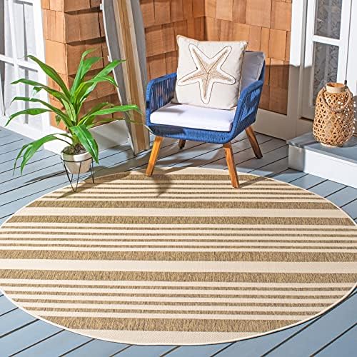 SAFAVIEH Courtyard Collection 4' Round Brown/Bone CY6062 Stripe Indoor/ Outdoor Patio Backyard Mudroom Area Rug by Unknown