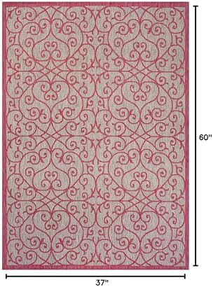 Eyely Filigree Weave Area Rug 3X5 Lt Gray/Fuchsia, Indoor Outdoor Rug - Image 2